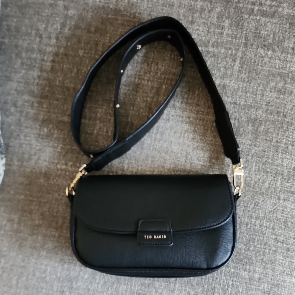 Ted Baker Black Crossbody Bag Studded Strap Mini Structured Leather Purse - Picture 11 of 11